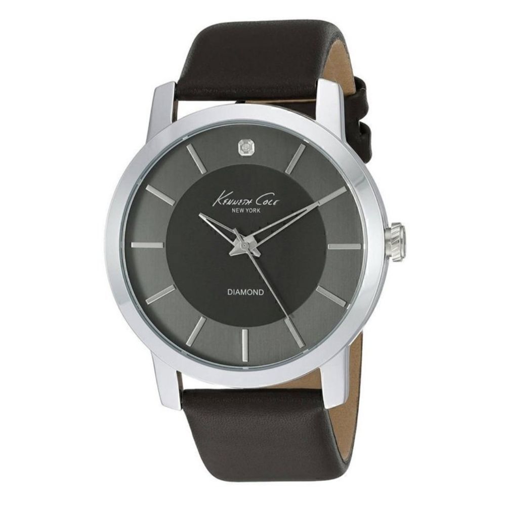 Kenneth Cole Men's New York Rock Out Diamond Analog Stainless Watch - Black Leat